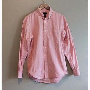 Lands’ End Traditional Fit Men’s 15 Medium Red Check Button Down Shirt